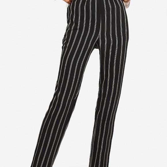 NWT Express High Waisted Striped Ruffle Ankle Pant - Picture 7 of 7